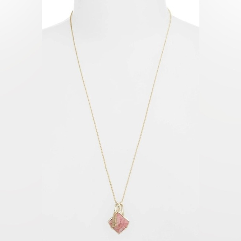 NWT Kendra Scott Arlet Gold Pendant Necklace in Pink Rhodonite